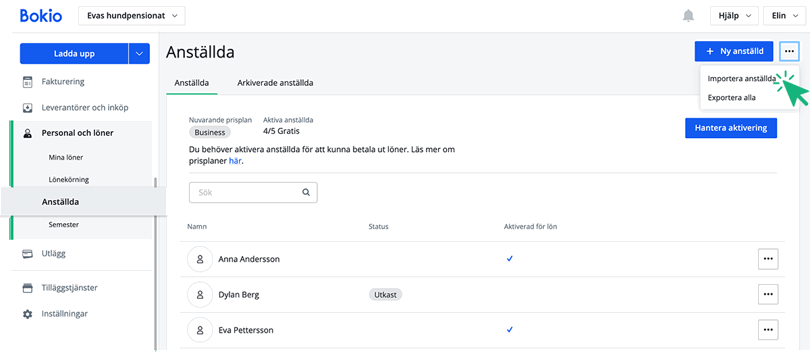 importera anställda steg 1