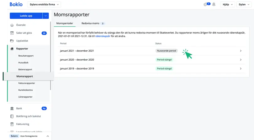 Gå till momsrapporter
