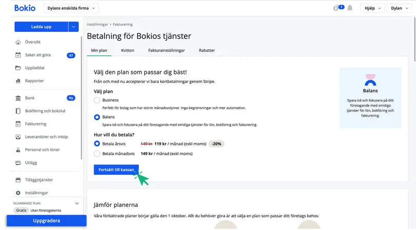 Fortsätt till kassan för att köpa prisplan