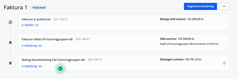 Betalning Factoringgruppen till dig bokföring