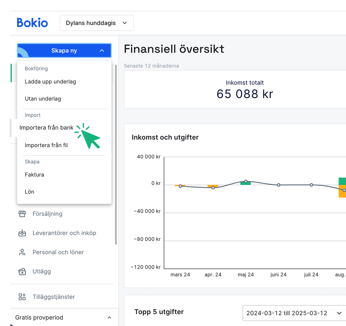 Klicka på Skapa ny och välj Importera från bank