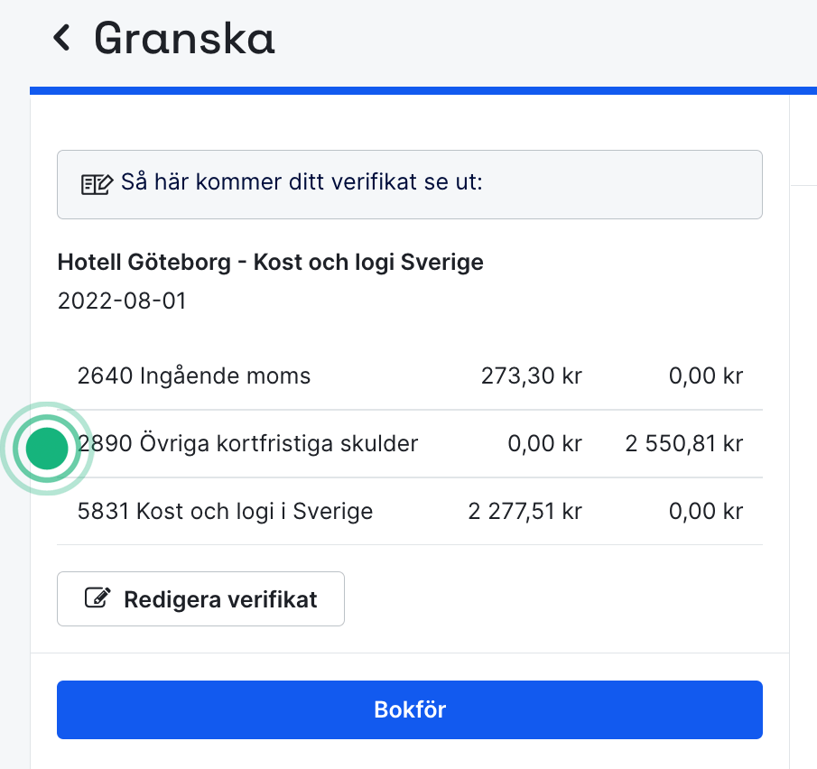 Bokför kost och logi