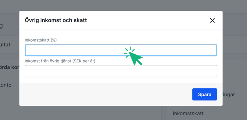 Lägg till övrig inkomst och skatt