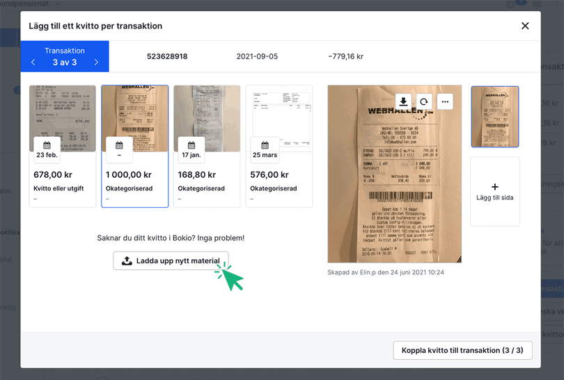 Klicka på Ladda upp nytt material för att hämta från datorn