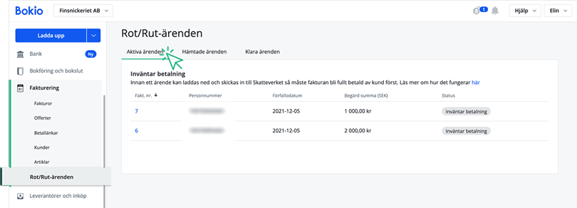 Aktiva ärenden rot/rut