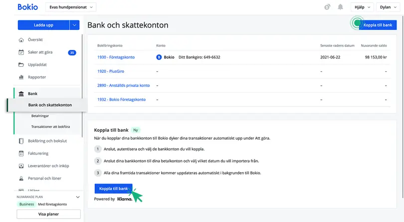 Klicka på Koppla till bank
