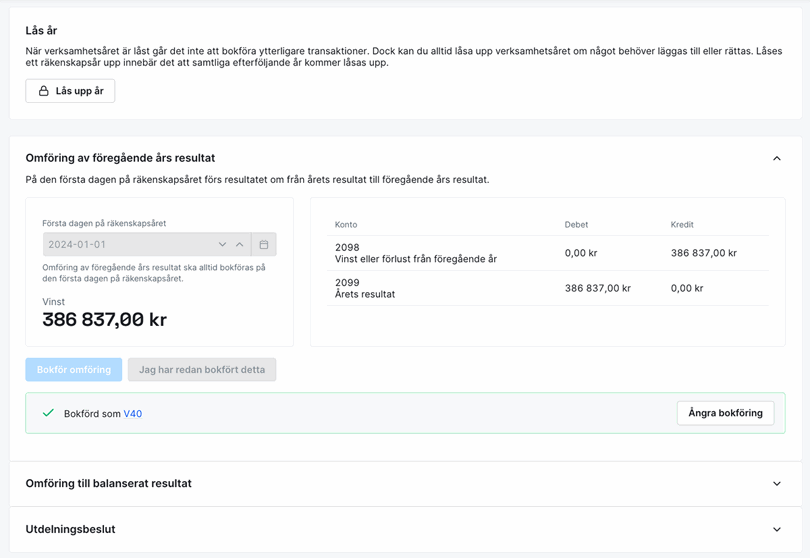 Bokför omföring av resultat
