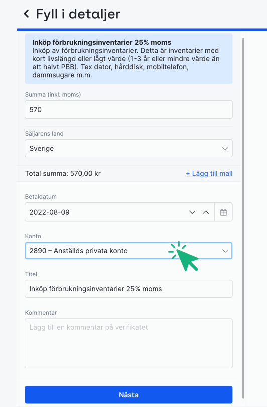 Bokför på anställds privatkonto