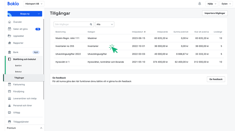 Klicka upp tillgång som du vill registrera avskrivning för