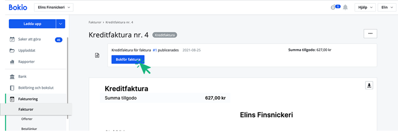 Bokför kreditfaktura fakturametoden