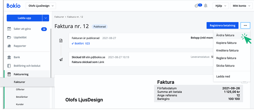 Välj ändra faktura