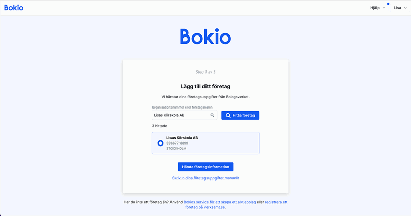 Välj ditt företag i listan