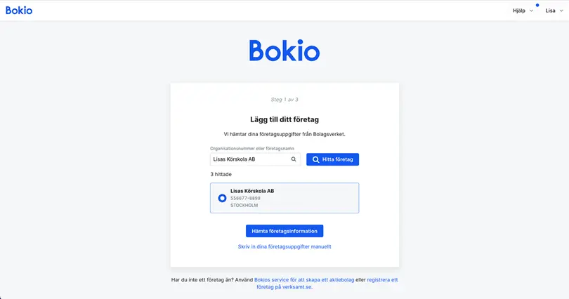 Välj ditt företag i listan