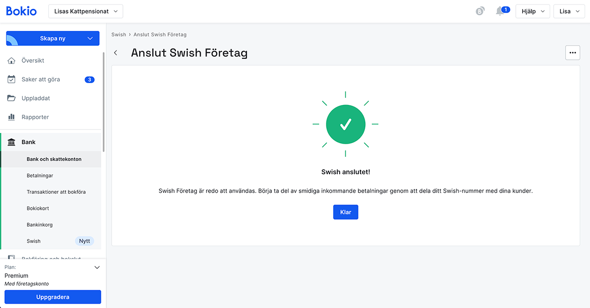 Nu är Swish Företag aktiverat på ditt Bokio Företagskonto!