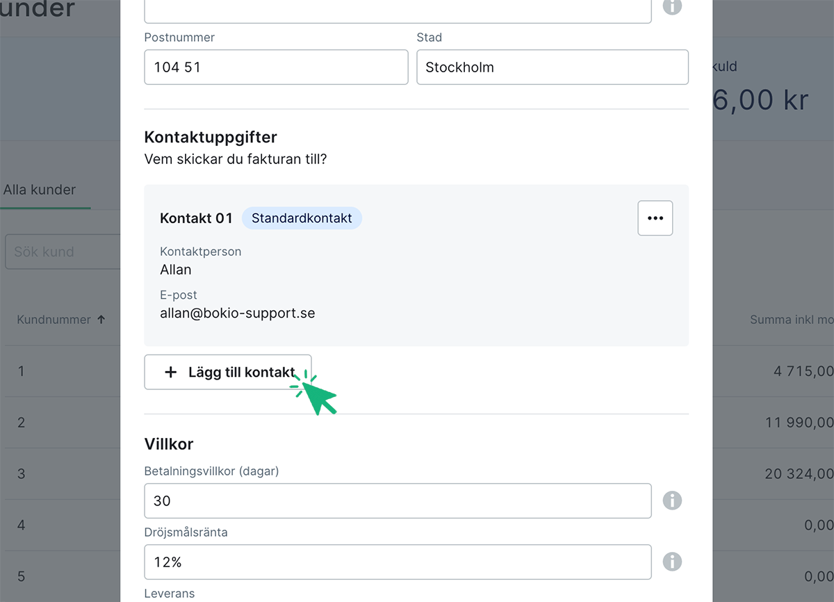 Klicka på knappen "Lägg till kontakt"