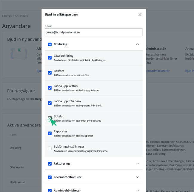 Välj användarrättigheter