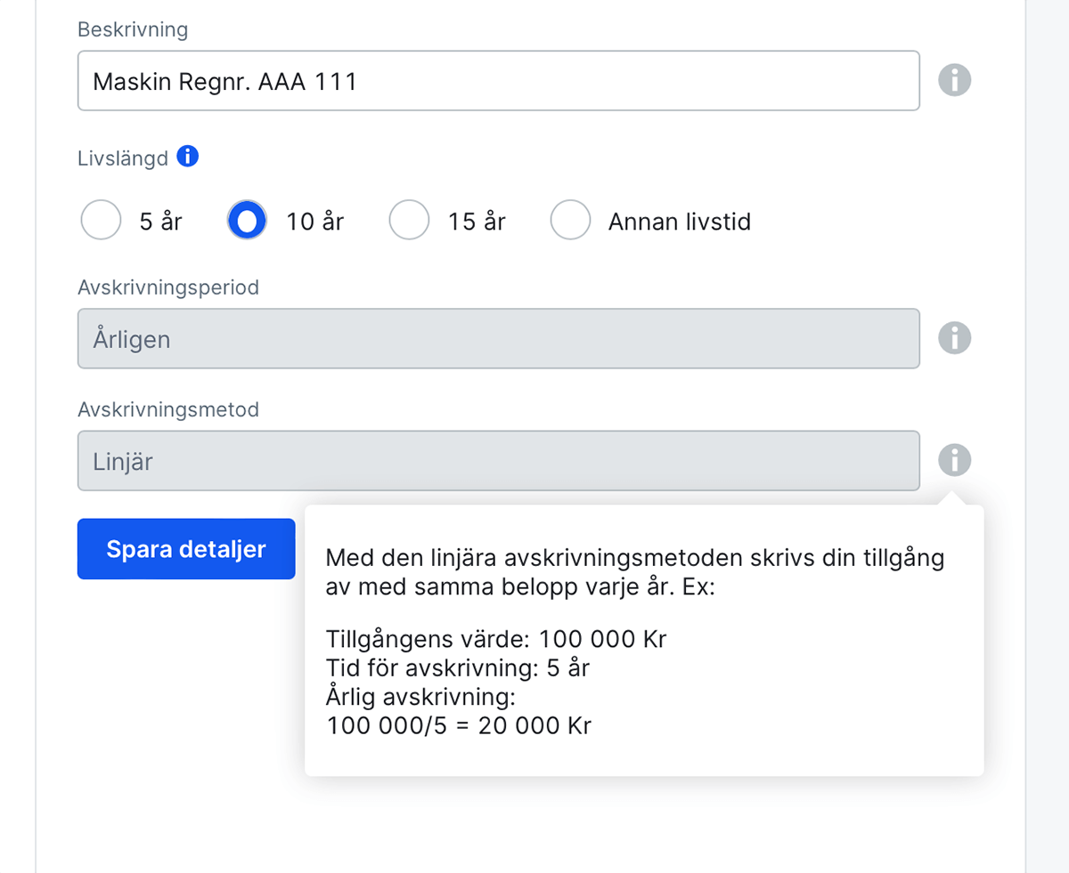 Linjär avskrivning av tillgång