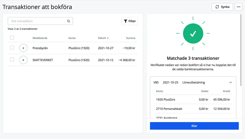 Matchade flera transaktioner mot verifikat