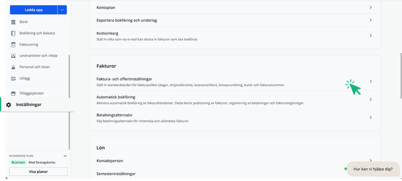Faktura inställningar