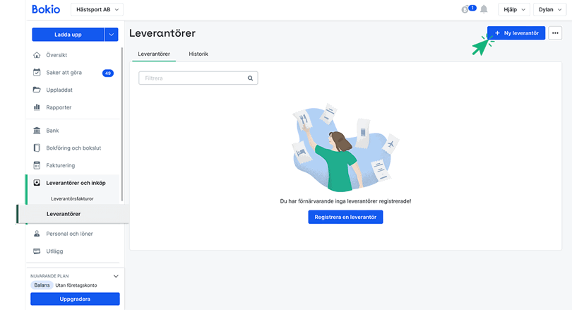 Klicka på Ny leverantör
