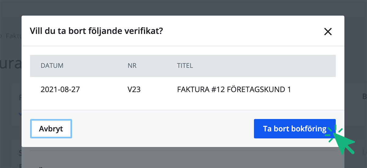 Ta bort bokföringen från faktura