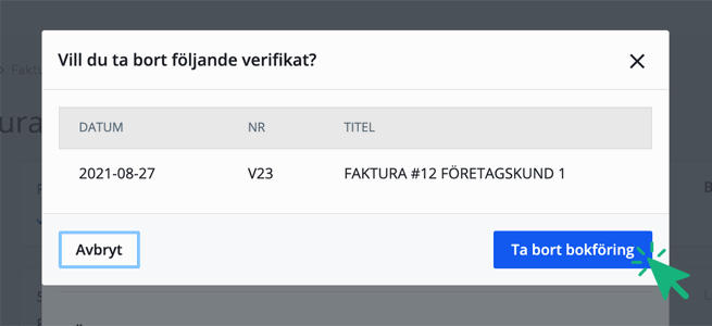Ta bort bokföringen från faktura