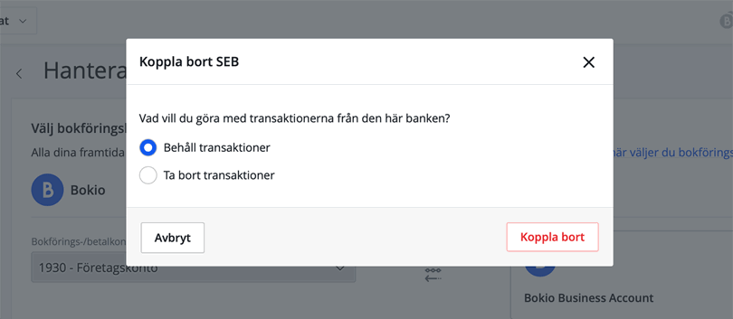 Spara eller radera importerade transaktioner