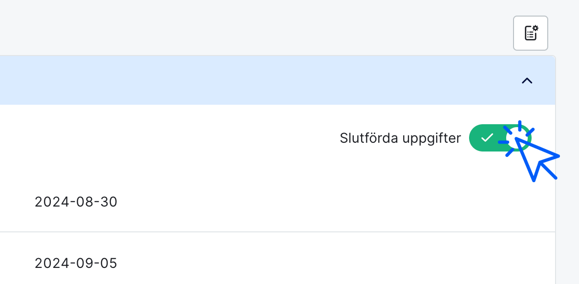 Slå på slutförda uppgifter