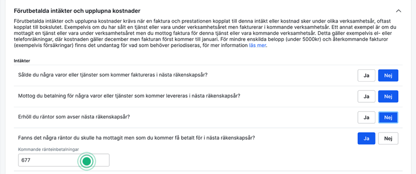 Ränteintäkter i bokslutet