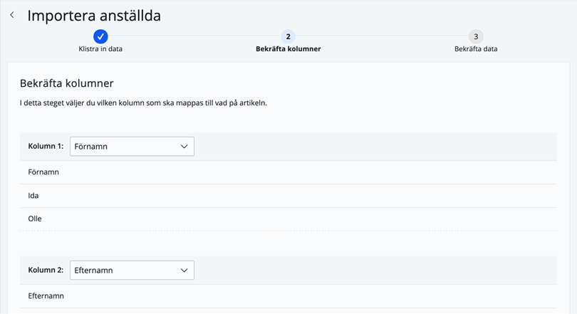 Bekräfta kolumnerna