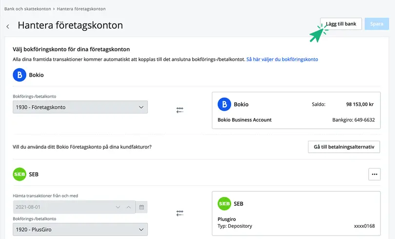 Klicka på Lägg till bank