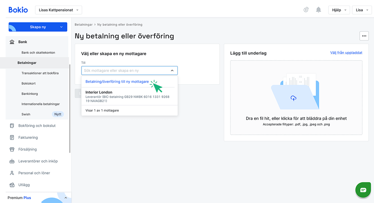 Gå till betalningsflödet och lägg till ny mottagare