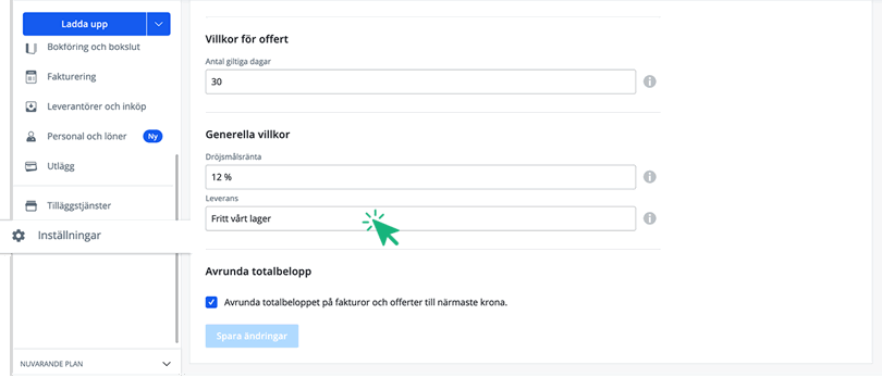 Ändra leveransvillkor generellt