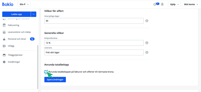 Öresavrundning under inställningar