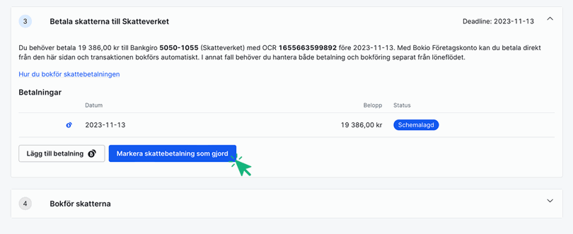 Markera skattebetalning som gjord
