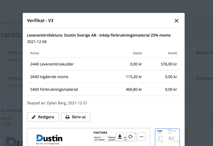 Bokföring av leverantörsfaktura med fakturametoden