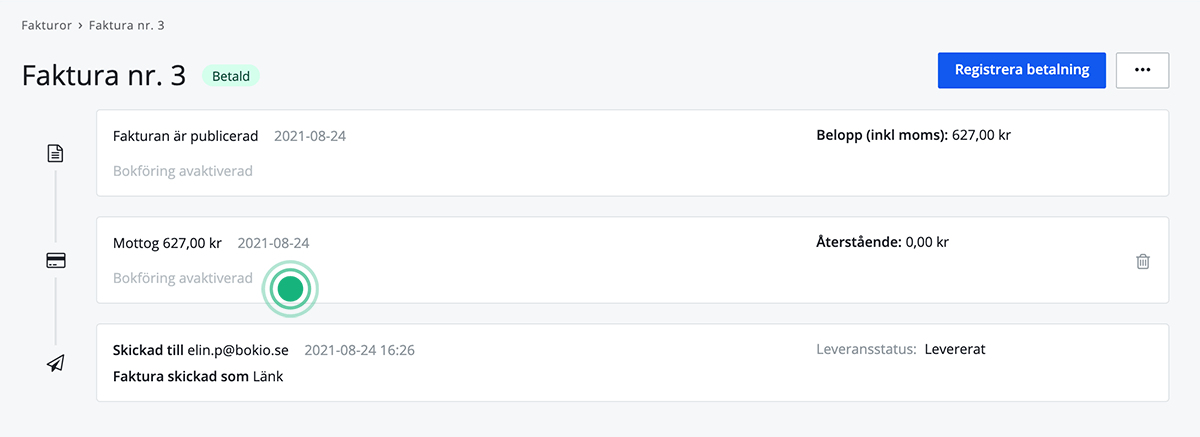 Bokföring av avaktiverad