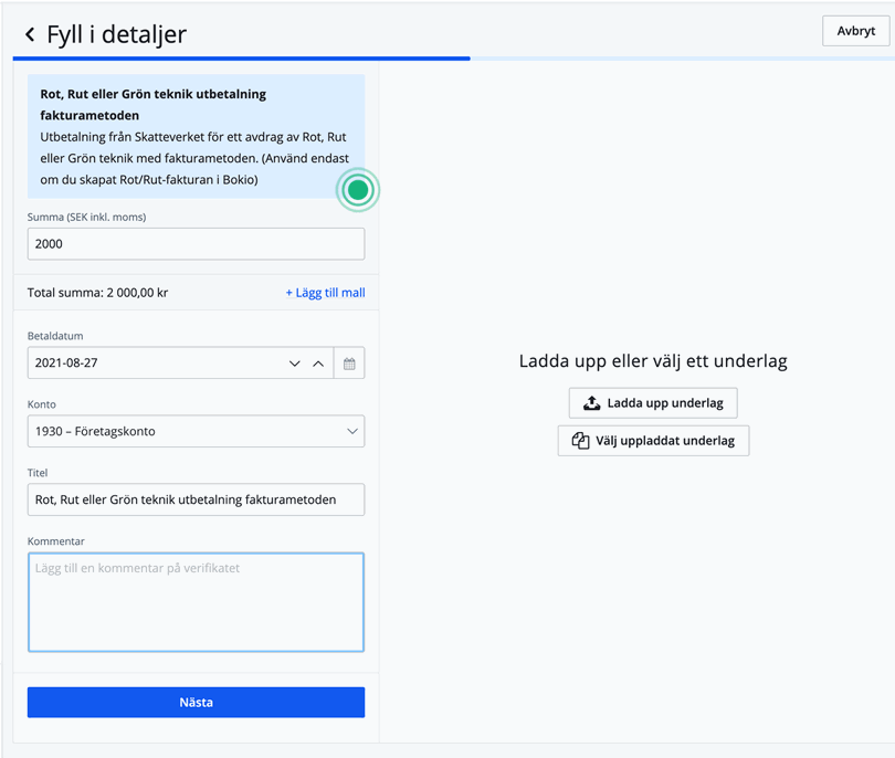 mall för utbetalning