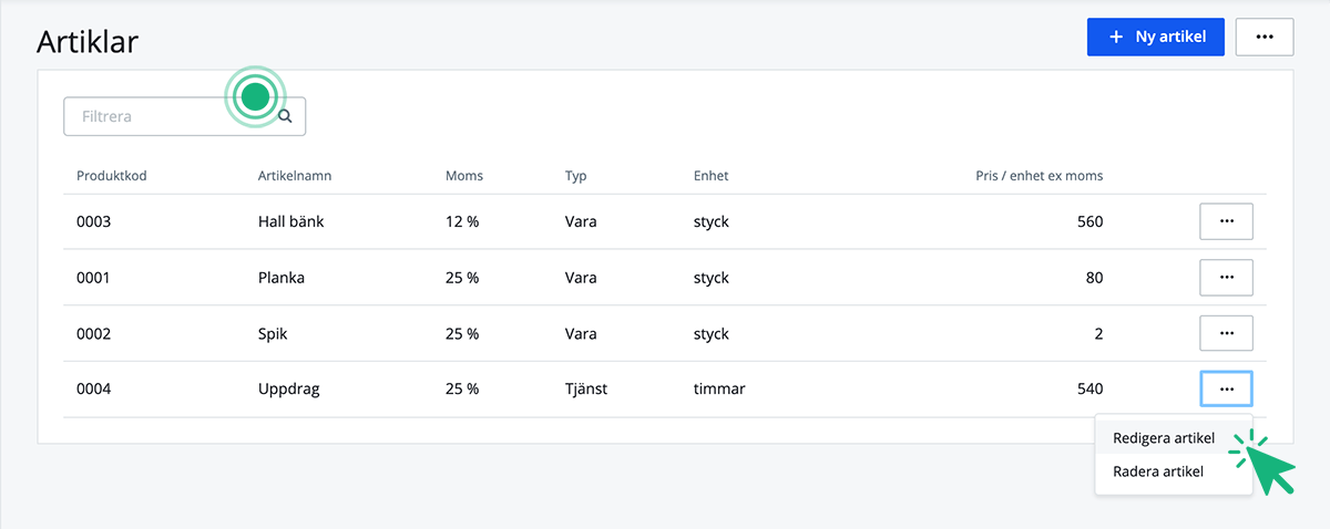 Redigera eller sök bland artiklar