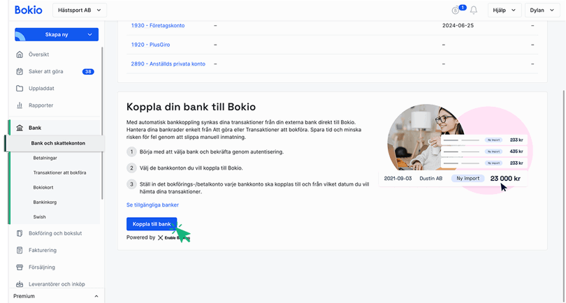Koppla till bank