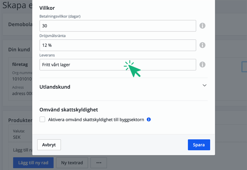 Ändra leveransvillkor på kunden