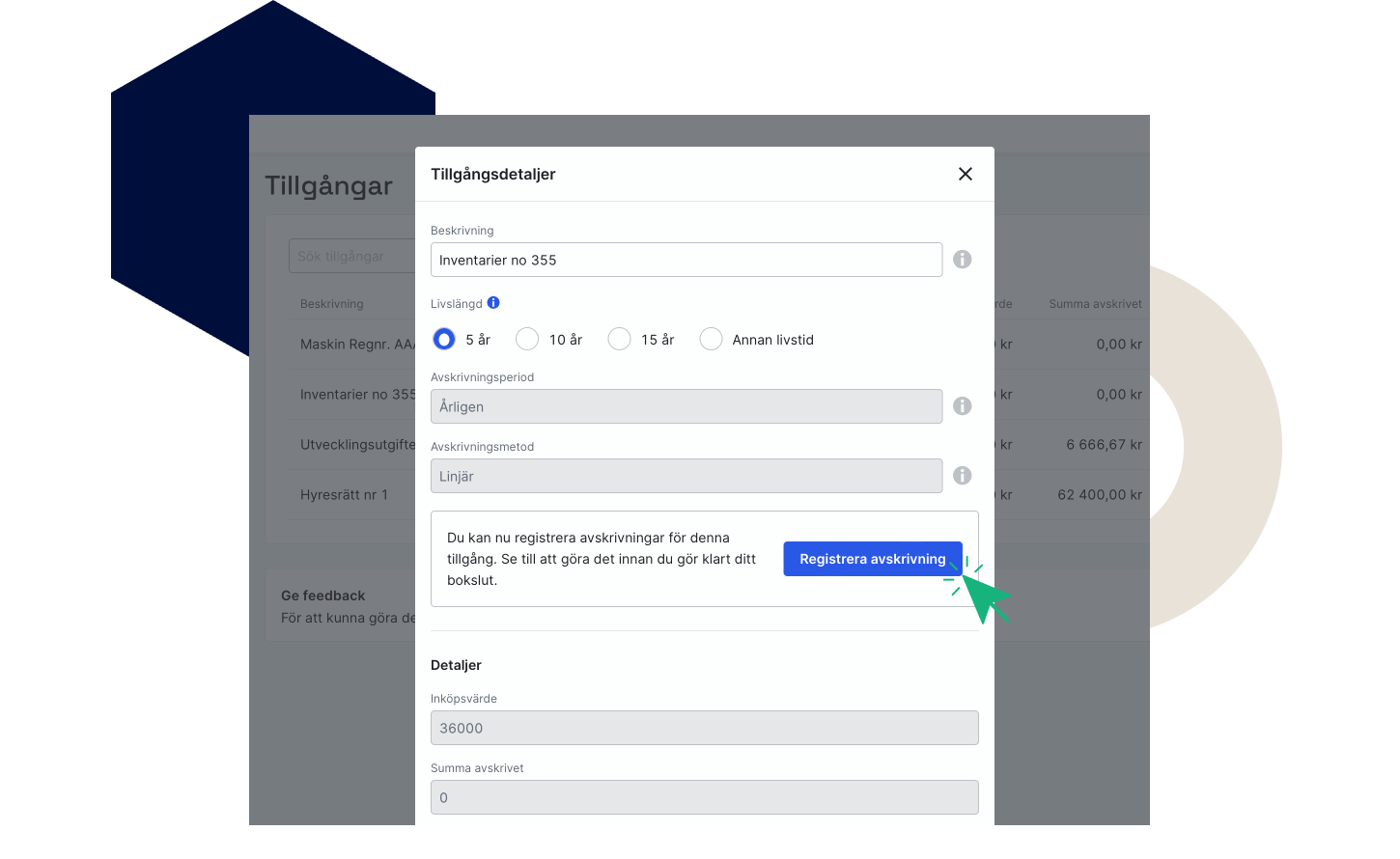 Registrera avskrivning