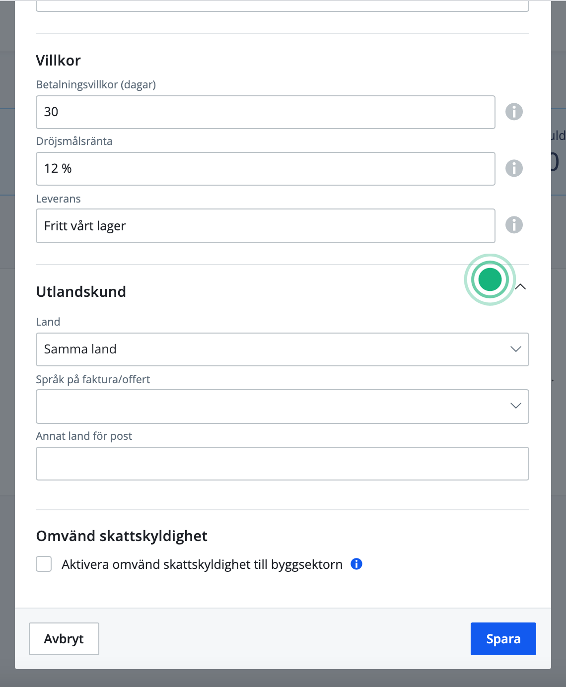 Villkor för utlandskund