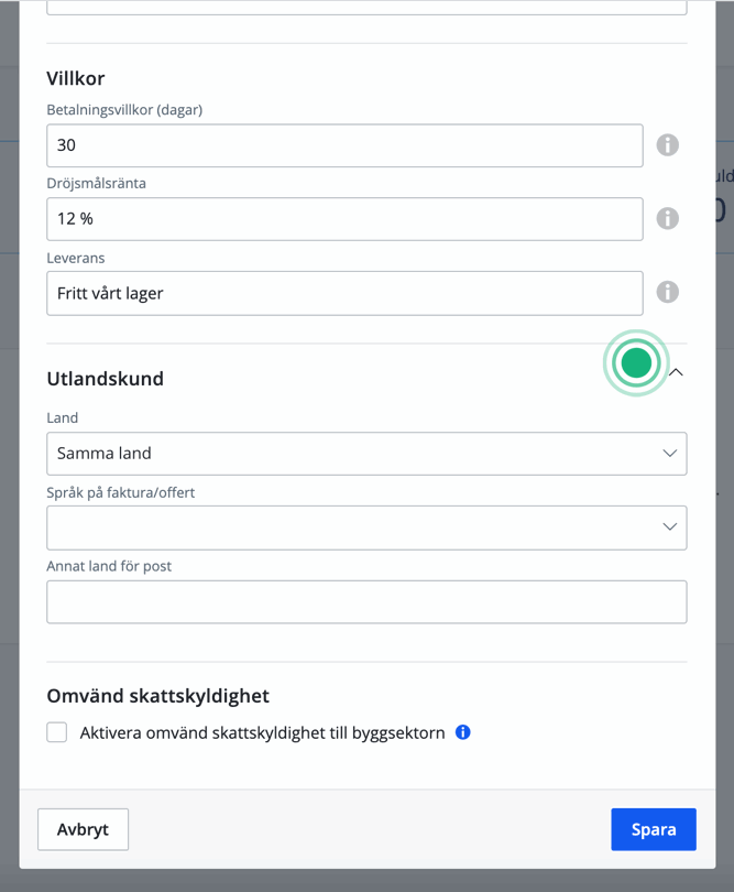 Villkor för utlandskund