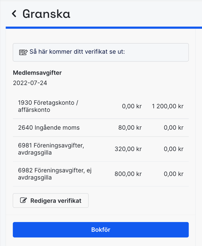 Verifikat bokföring medlemsavgift