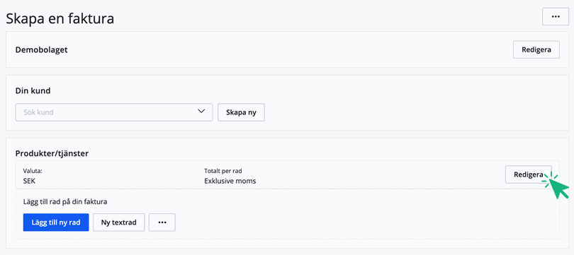 Redigera på valuta rad
