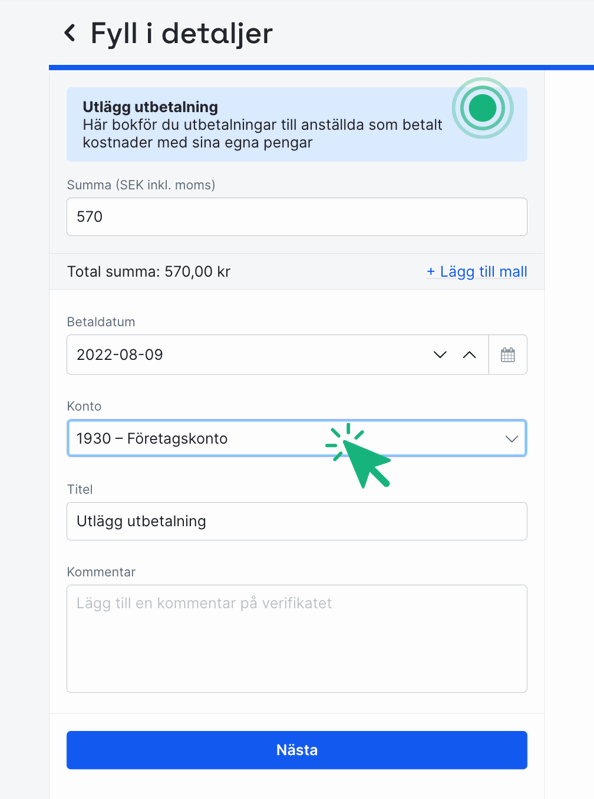 Utlägg utbetalning