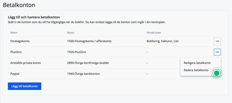 Radera eller redigera betalkonto