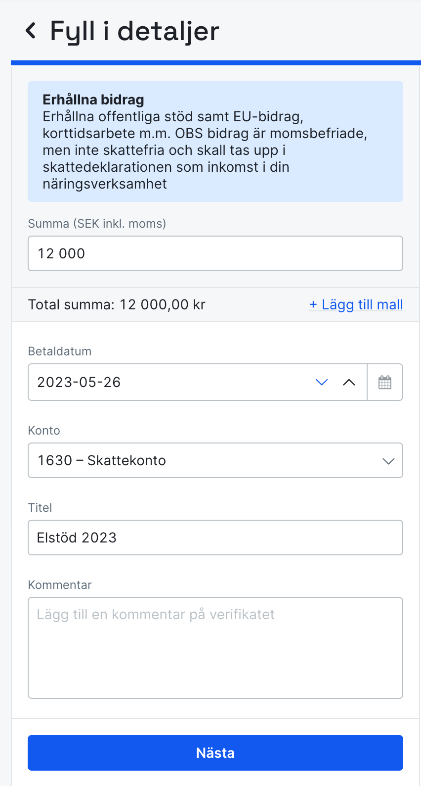 Bild på hur man bokför elstödet