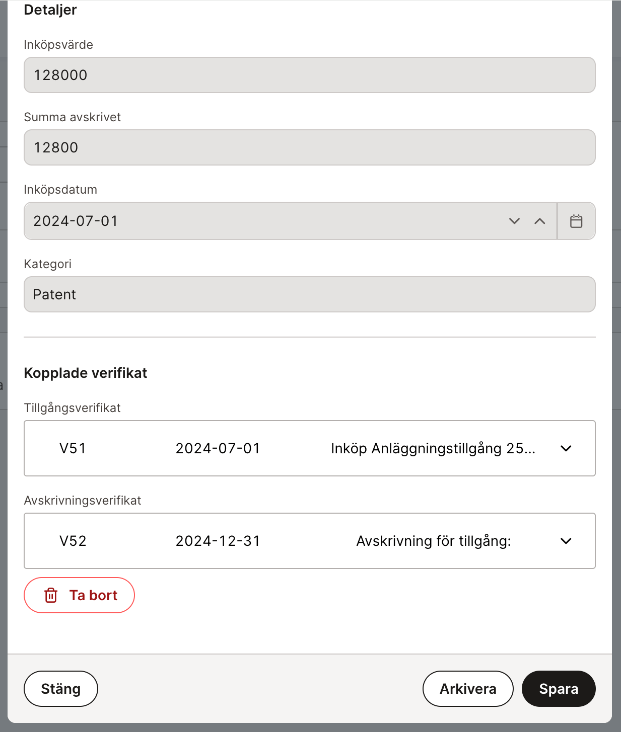 Öppna tillgången och klicka på Arkivera